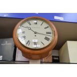 Round oak cased 19th Century wall clock, Michael Forest Hathern Roman numerals