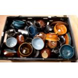 A box of Prinknash Abbey Pottery with some Denby stoneware (Q)