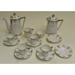 Windsor Art Deco style china coffee set, coffee pot, hot water pot, four cups, six saucers, cream