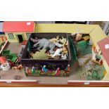 Wooden farmyard and buildings with a quantity of figures and animals