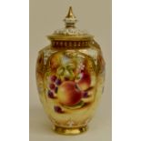 Royal Worcester hand painted fruits potpourri with pierced lid - height 20cms approxCONDITION:No