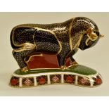Royal Crown Derby bull paperweight, silver stopper