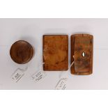 Treen, two 19th Century carved pocket snuff boxes, of rectangular form, hinged covers, width of