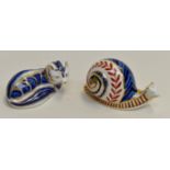 Royal Crown Derby fox and snail paperweights (no stoppers)