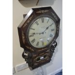 A 19th Century Salt of Walsall rosewood drop dial wall clock, inlaid mother of pearl, painted dial