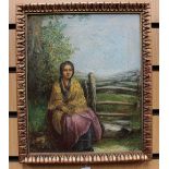 English School, mid-19th Century, A girl seated by a stile, indistinctly signed l.l., 31cm by