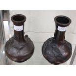 A pair of Meiji bronze vases, one with seal mark (2). Height 20cm