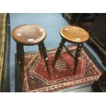 Two small kitchen/milking stools, turned legs, oak