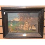 Framed oil on board,in the manner of naive mythological scene. Estimated to be Early 19th Century