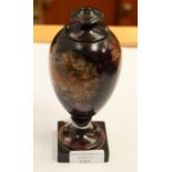 A 19th Century Blue John urn section, unassociated circular finial, circular socle, Ashford marble