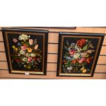 A pair of Dutch still life, oil on board, ebonised frames with gilt edging, signed SM