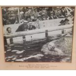 Lucy Morton: A framed and glazed black and white action photograph of 'Miss Lucy Morton, B.A.S.C.