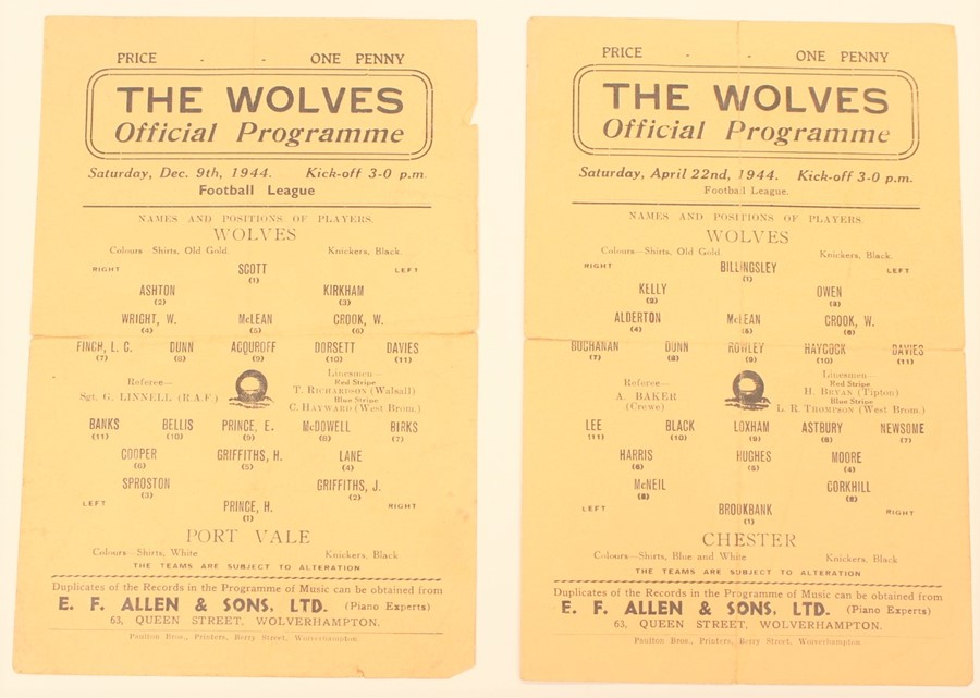 Football League: Two Wolverhampton Wanderers (Wolves) home Football League war-time programmes: v.