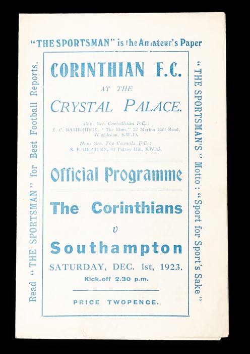 Corinthians: An official match programme, The Corinthians v. Southampton, 1/12/1923, played at the