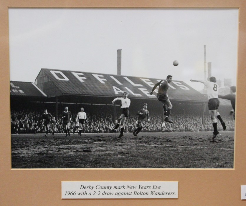 Derby County: A framed and glazed black and white photograph of Derby County v. Bolton Wanderers,