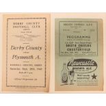 Miscellaneous: A Derby County v. Plymouth Argyle programme, 15th September 1945, together with a