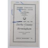 Derby County: A Derby County v. Birmingham City match programme, 19th September 1942, War-Time