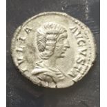 A silver denarius of Julia Domna (AD 193-217) dating to c. AD 196-211. Obverse: IVLIA AVGVSTA,