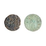 A mixed lot of three copper-alloy Medieval English jettons dating c. 1280-1340. Two of the 'king