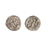 An anonymous silver Anglo-Saxon sceatta of the secondary phase, dating c. 710-750. Series I, style