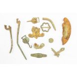 A mixed lot of copper-alloy metal detecting finds. Lot includes a fragment of Middle Bronze Age axe,