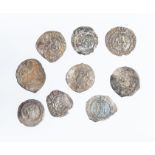 A mixed lot of nine silver hammered farthings and halfpence. The farthings various Edwardian