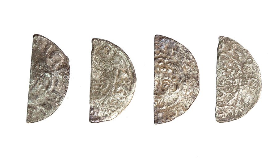 Four silver hammered cut halfpennies, three of John-classes 5 or 6, moneyers RICARD, WALTER and