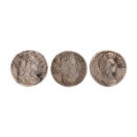 A mixed lot of three William III sixpences. All either 1696 or 1697, one minted in Norwich. About