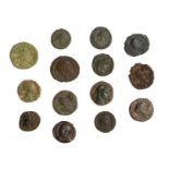 A mixed lot of fourteen copper-alloy Roman coins. Later 3rd century: two barbarous radiates, two