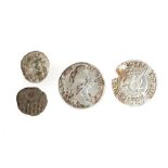 A mixed lot of English hammered (1), milled (1) and Iron Age (2) coinage. Two very base silver '