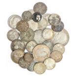Thirty milled coins ranging from William III to George VI, twenty-nine of which are silver and one