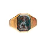 A 9ct gold and bloodstone intaglio seal ring, size P, approx. 4.7gms