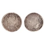 A milled silver shilling of William III, dated 1696. First bust, no marks. Spink 3502. About Fair or