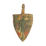 A complete cast copper-alloy, enamel and gilt heraldic harness pendant of Sir Ralph de Monthermer (