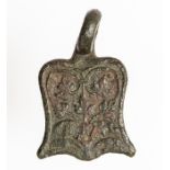 A complete cast copper-alloy sword belt fitting of probable 17th century date, c. 1600-1650. The