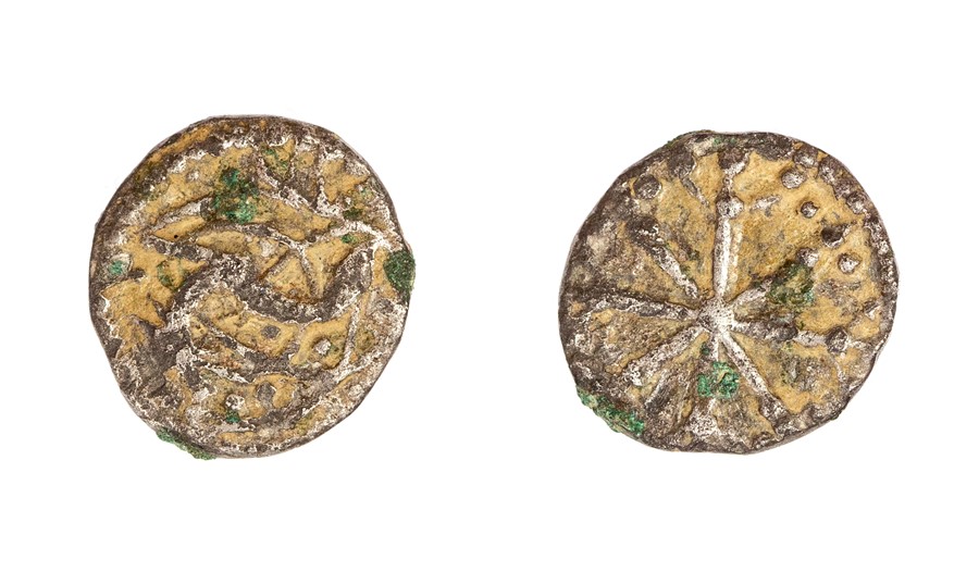 An anonymous silver plated (copper-alloy cored) Anglo-Saxon sceatta of the primary phase, dating c.