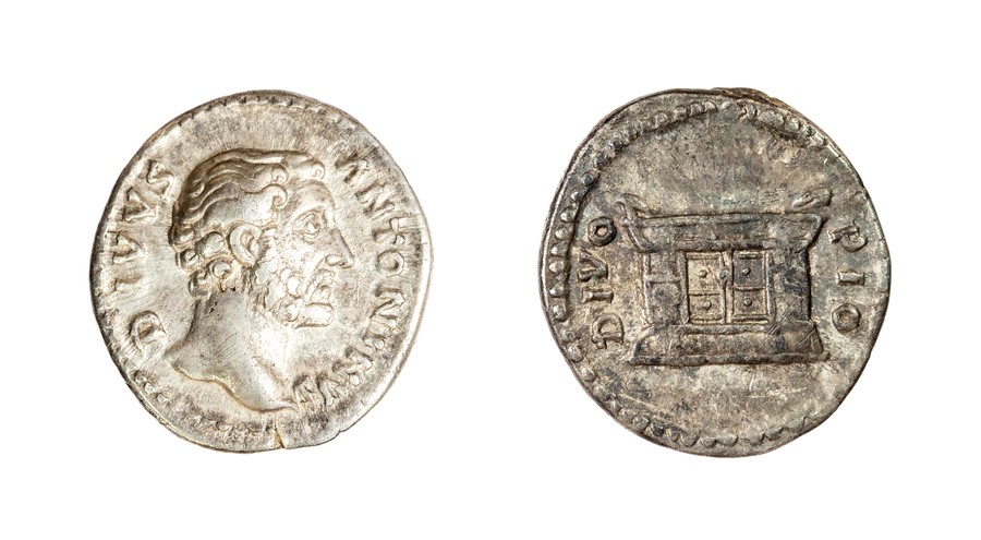 A silver denarius struck for the deified Antoninus Pius (AD 138-161) under Marcus Aurelius, dating