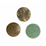 Three copper-alloy 17th century farthing tokens. The first (Oxfordshire) THOMAS MATTHEWS AT THE