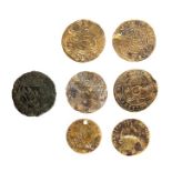 A mixed lot of seven copper-alloy tokens. Within this lot five copper-alloy jettons, consisting four