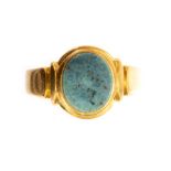 A 19th century 18ct gold ring, set with blood stone, size P, approx 3.8gms