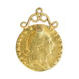 A George III milled gold guinea dated 1791, mounted. Weight: c. 8.5g.