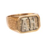 A 9ct gold ring, with silver initials, total gross weight approx 7.6gms, size S