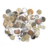 A mixed bulk lot of about 100 coins, tokens and miscellaneous objects. The coins from Medieval to