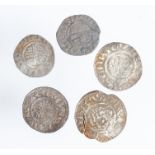 A mixed lot of five silver hammered shortcross pennies (1180-1247). Various rulers, mints and