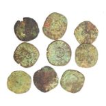 Nine copper-alloy 'Rose' type farthings of Charles I, various types dating c. 1636-1644.