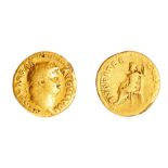 A gold aureus struck for Nero (AD 54-68), dating to c. AD 54-68. Obverse: NERO CAESAR AVGVSTVS,