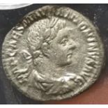 A silver denarius of Elagabalus (AD 218-222) dating to c. AD 218-219. Obverse: IMP CAES M AVR