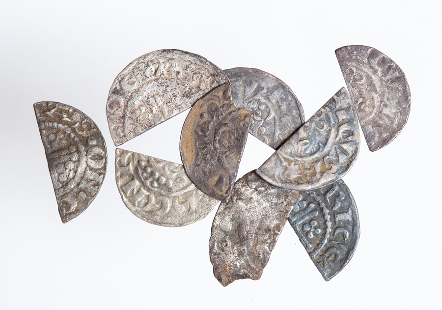 A mixed lot of nine silver hammered short cross cut halfpennies (c. 1180-1247). Various rulers,