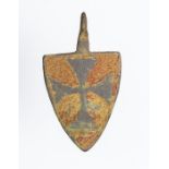 A complete cast copper-alloy and enamel heraldic harness pendant dating to the Medieval period, c.