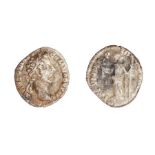 A silver denarius of Commodus (AD 180-196) dating to c. AD 181. Obverse: laureate head right, M